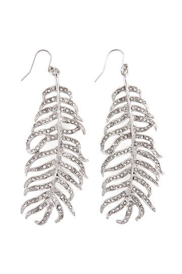 Silver Crystal Feather Earrings