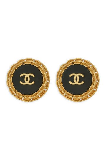 Vintage Chanel Black Button CC Earrings