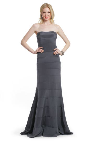 Charcoal Strips Strapless Gown 