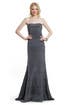 Charcoal Strips Strapless Gown by Nicole Miller