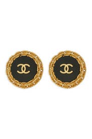 Vintage Chanel Black Button CC Earrings