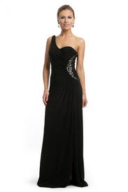 Black Beaded One Shoulder Gown