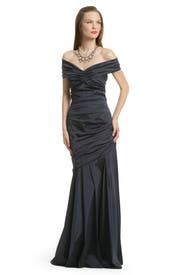 Navy Taffeta Ruched Gown 