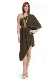 Olive One shoulder Color block Dress