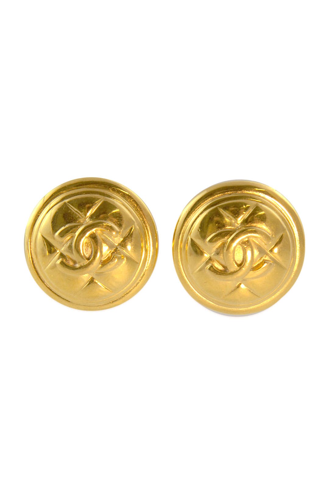 Vintage Chanel Quilted Shield Earrings by WGACA Vintage