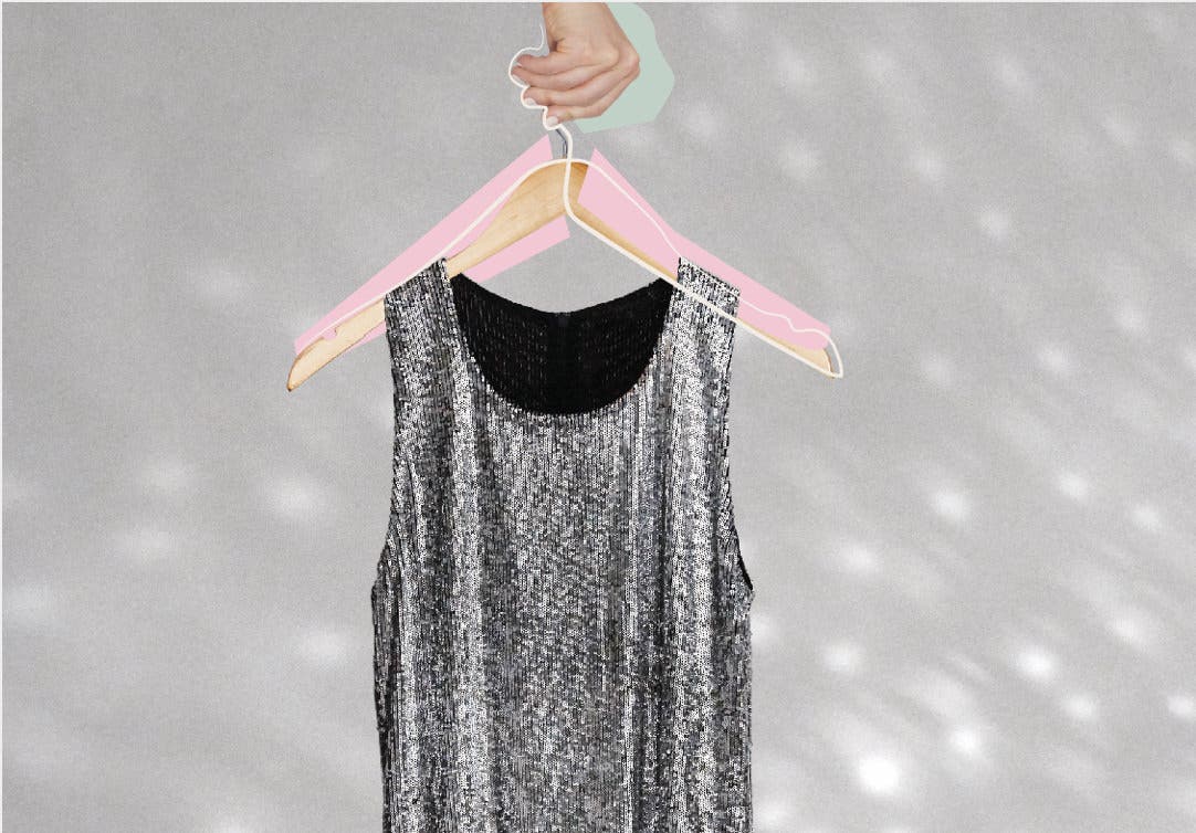 A silver-gray sparkly Tory Burch dress